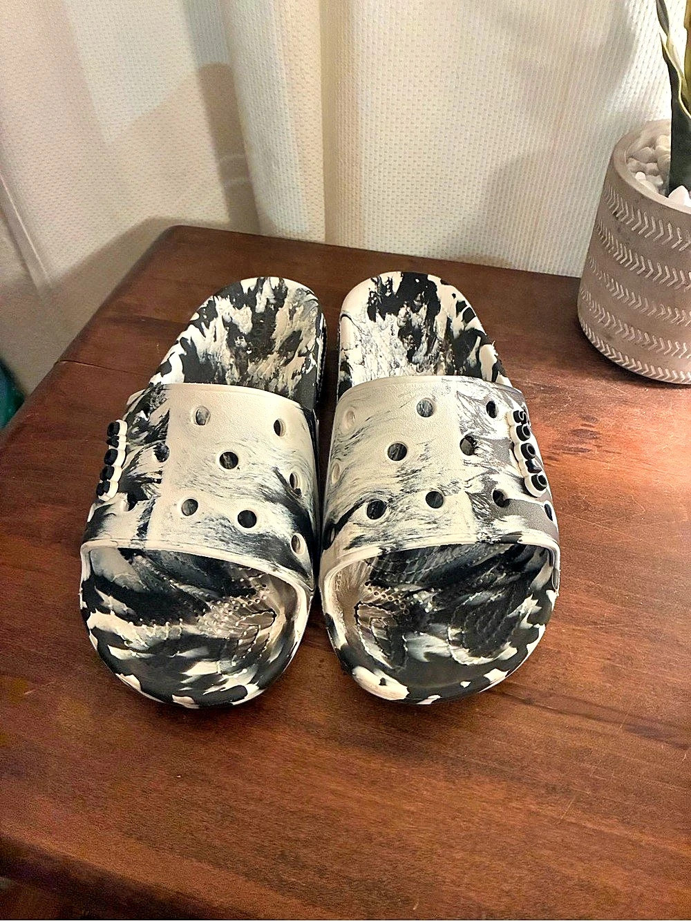 Crocs Classic Marbled Slide Sandals in Black & White